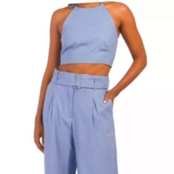 House of Harlow 1960 Linen Halter Crop Top Smocked Back Tank Bra Denim Cute NWT - Picture 1 of 11